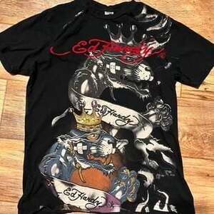 Vintage Ed Hardy Black & Red Dragon Graphic T-shirt - Grunge Y2K Style
